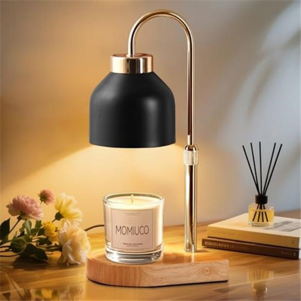 Candle Warmer Lamp Wax Melter Adjustable Timer Dimmer Glass Shade Wood Base